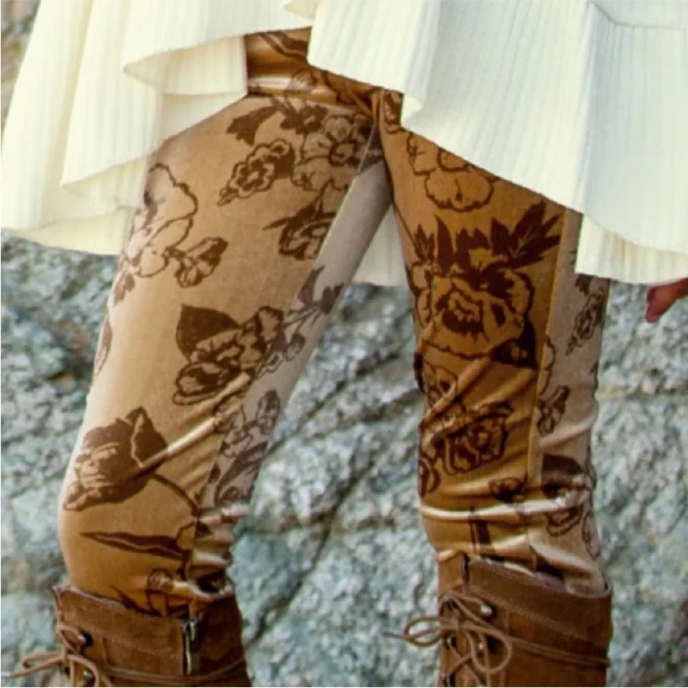 Joyfolie Myla Ochre Floral Velvet Legging Mia Joy